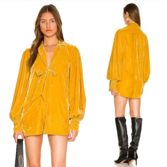 New Free People X Gia Romper Mustard  Spicy Chestnut Velvet Romper Size Large - Picture 2 of 14